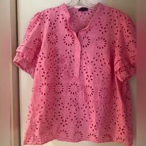 Pink Eyelet Puff Sleeve Women’s Top